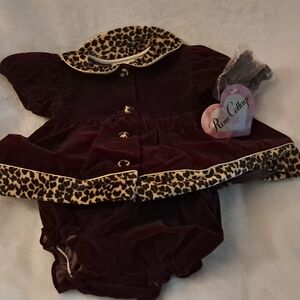 Rose Cottage Burgundy and Leopard Print Kids Casual Dress
